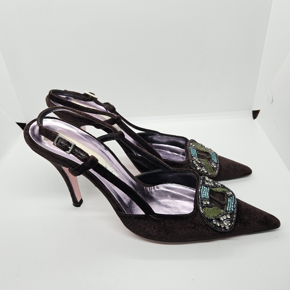 Christian Lacroix brown velvet pointed toe heels with beaded detail EU 38 - Picture 1 of 10